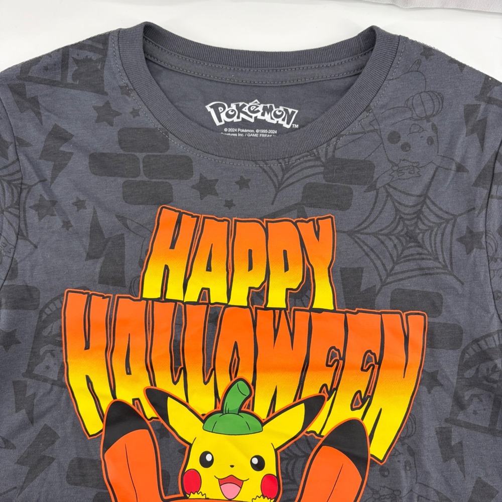 Pokemon Kids Happy Halloween Pikachu Pumpkin Graphic T-Shirt Gray S 2YPKM4735